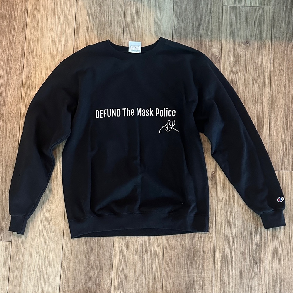 Champion Black Crewneck Sweatshirt with White Front Text